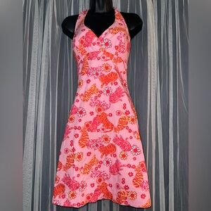Lilly Pulitzer Vintage Pink Tango Tigers Halter Dress, Size 0